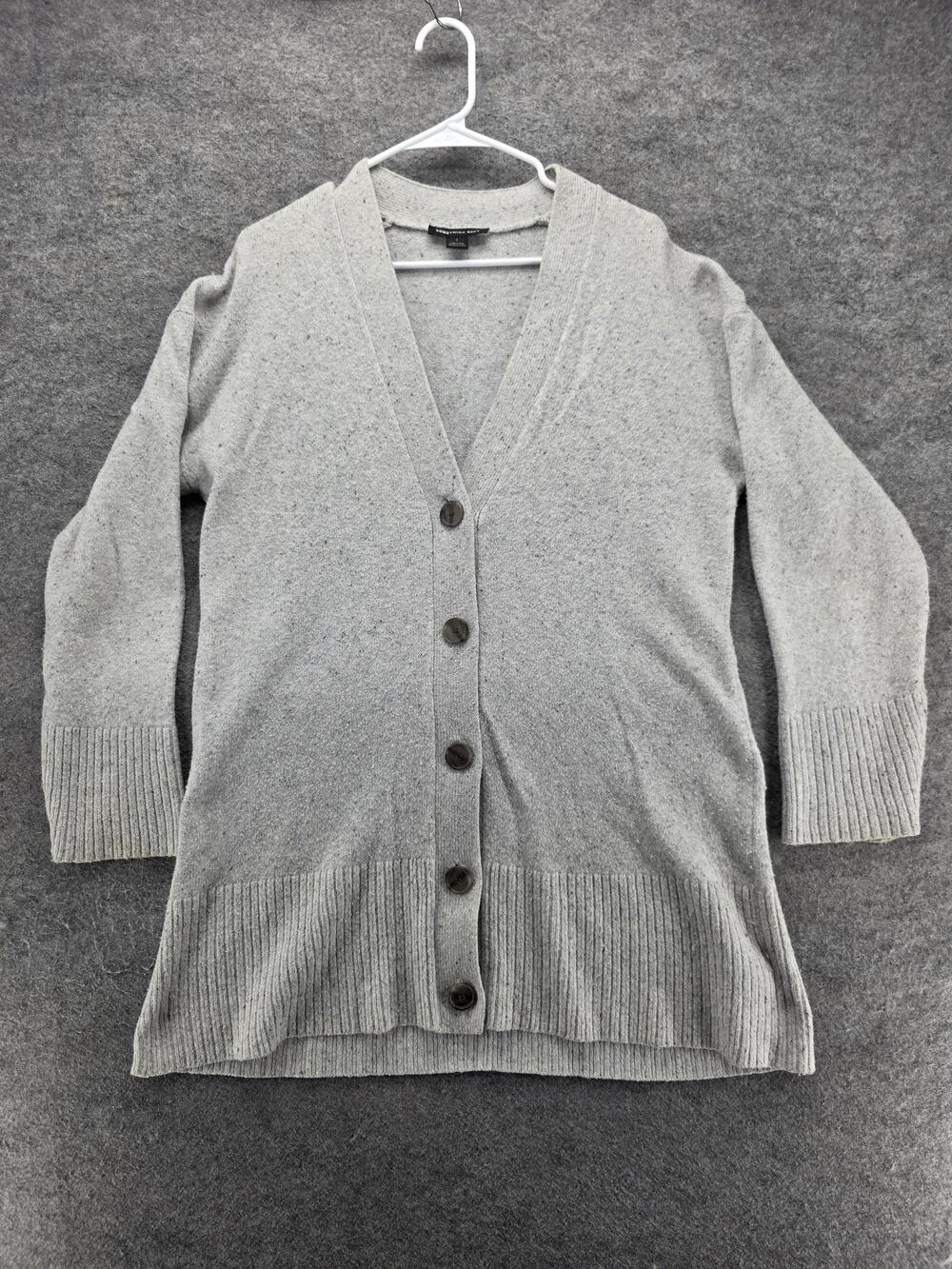 Something Navy Cardigan Womens L Gray V-Neck Open Button Tight-Knit Raglan